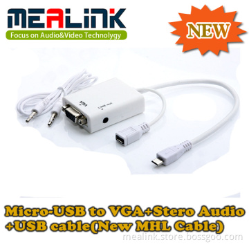 New Mhl Cable Micro-USB to VGA+Stero Audio+USB Cable (YLM-01)